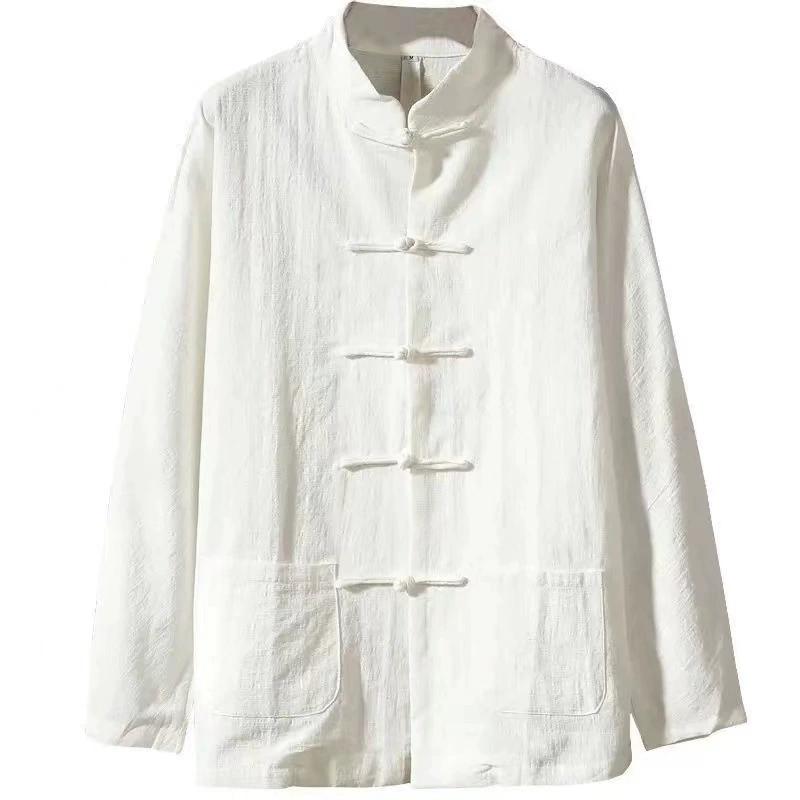 Men's Spring/Fall New Chinese-Style Vintage Chinese-Inspired Shirt Long-Sleeved Button-Placket Stand-Up Collar Shirt