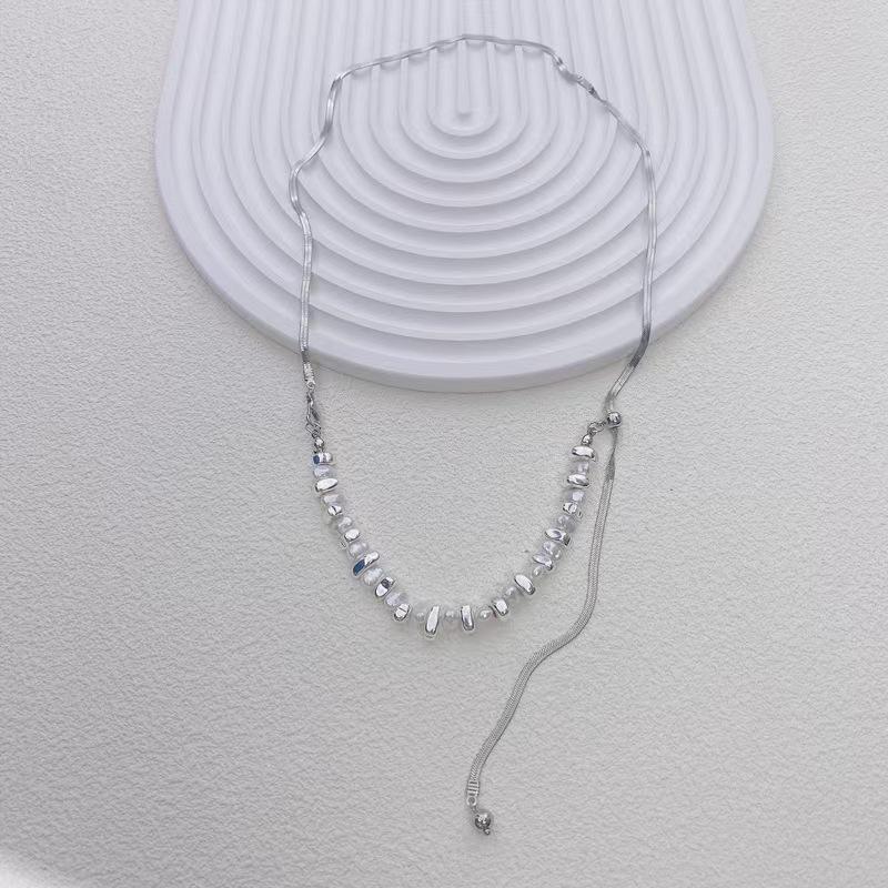 Niche Design Broken Silver Special-Shaped Pearl Splicing Necklace Female Cold Wind Simple Versatile Pull-Out Collarbone Chain