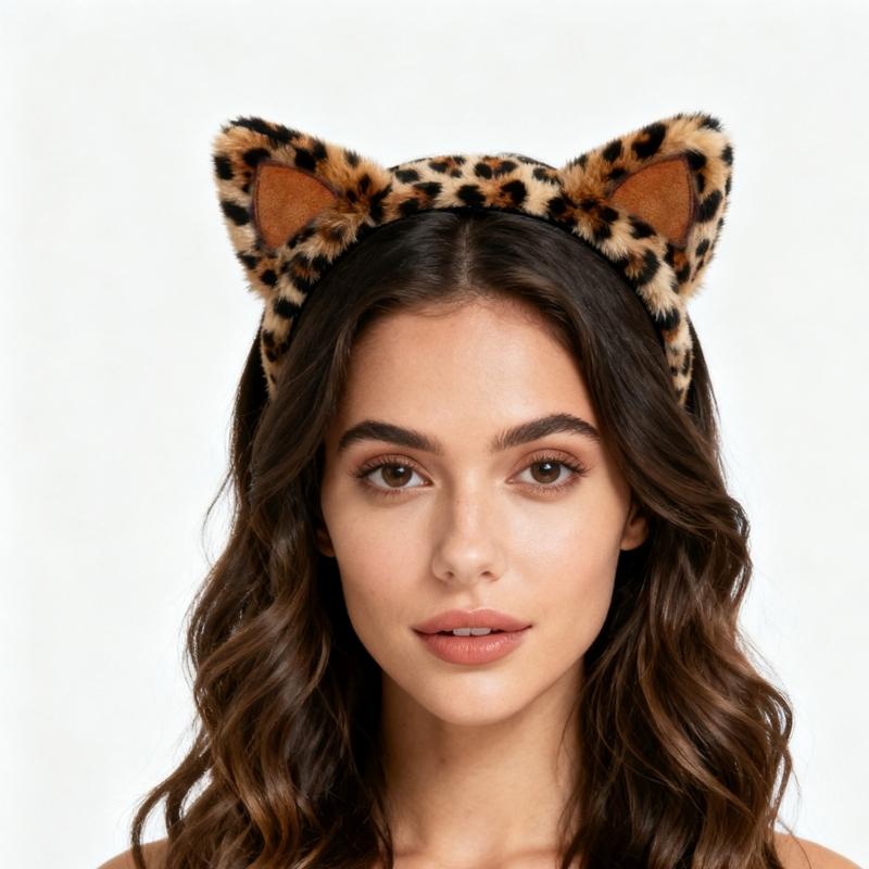 Plush Leopard Print Cats Ears Headwear Hair Hoop Nonslip Grip For Women Lady Kids Soft Animal Ear Hair Accessory