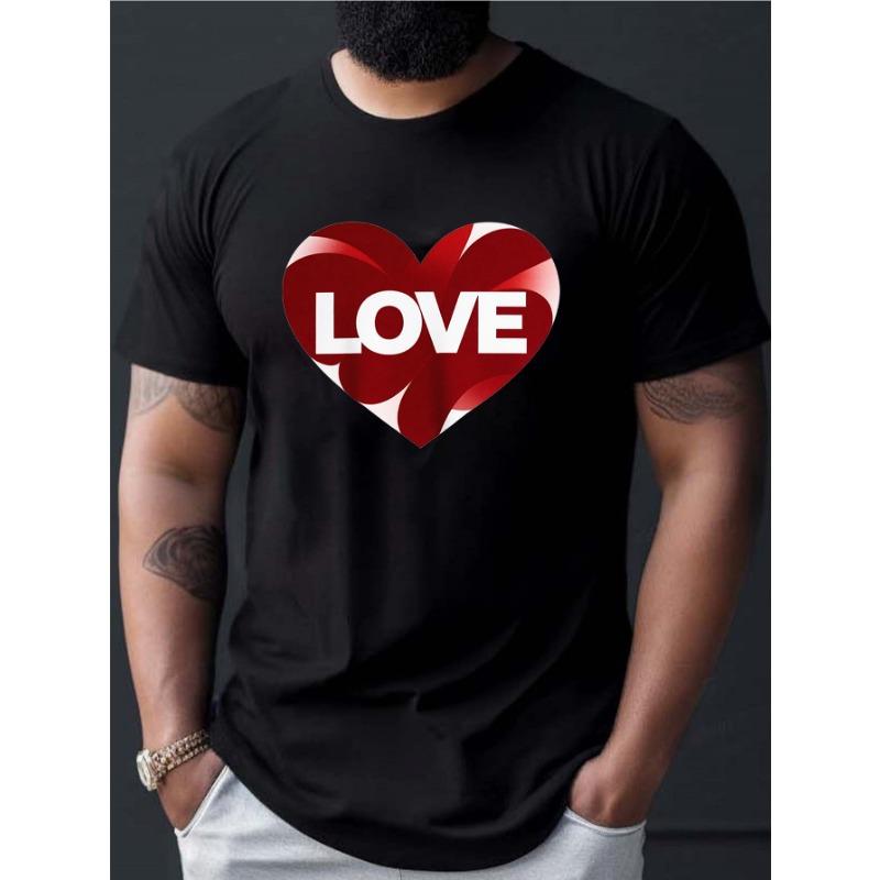 

European sizes Men S T-Shirt with Heart Design And LOVE Slogan, a Short-Sleeved Adult Tee Featuring Love Prints S чёрный