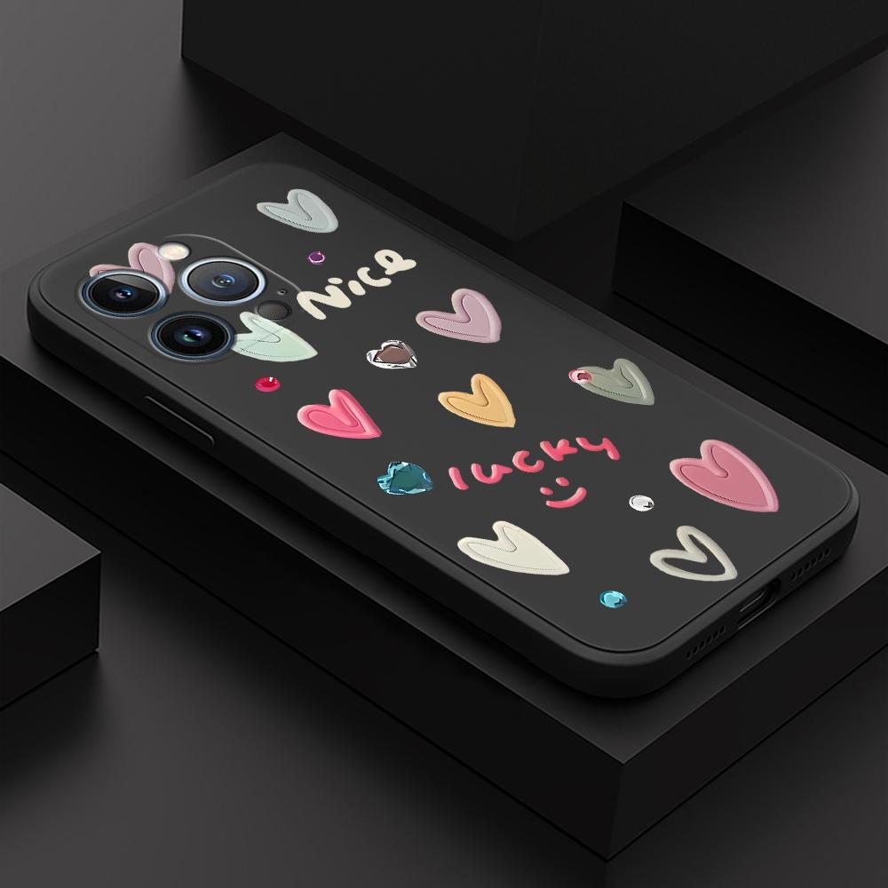 For iPhone 16 15 14 13 12 Pro Max Samsung S25 S23 S24 Plus A53 A15 A16 A13 A14 A23 A25 Love Heart Design Soft Full Lens Protect Phone Case