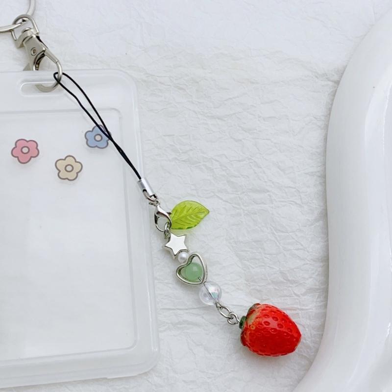 Strawberry/Cherry Beaded Keychain Charm Colorful Fruit Keyring for Women and Girls Bag Accessories Purse Decoration
