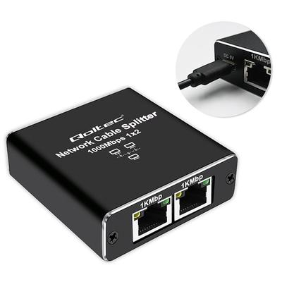 Qoltec Rozdzielacz Splitter Mini SWITCH 1x2 Port RJ45 | 1000Mbps | USB-C | Aluminium