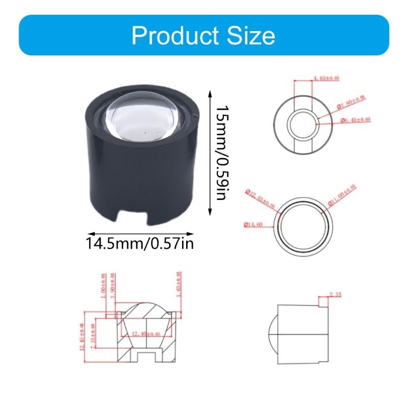 652F LED Lens Reflector Collimator LED Projection Lens 14.5mm Optimized for 15 Degree Focused and Heat Resistant