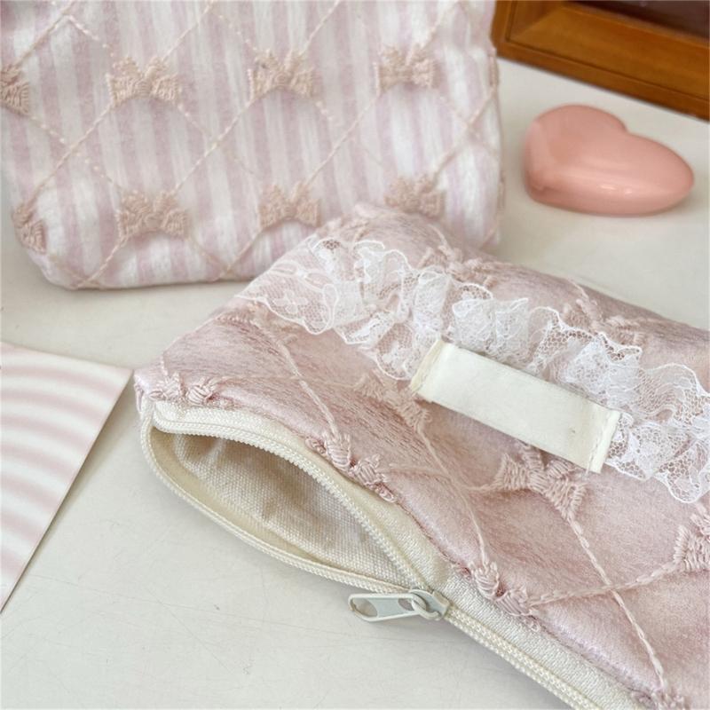 Elegant Floral Lace Trimmed Wallet Small Storage Bag Polyester Stylish Lightweight Carryall For Coin Accessories
