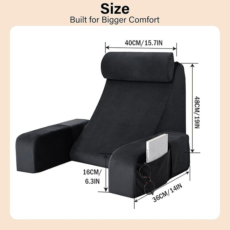 Reading Pillow Cushion with Headrest Armrests Removable Bed Sofa Provides Lumbar Support for Office Chairs Watching TV Working чёрный
