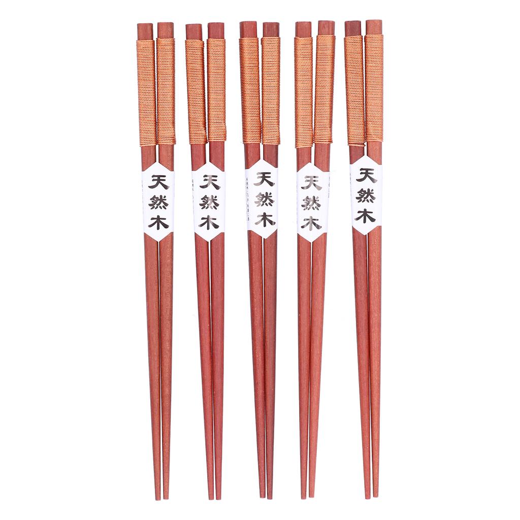 5Pairs Wooden Chopsticks Tangled Line NonSlip Sushi Chopsticks for Hotel Household Restaurant(Brown )