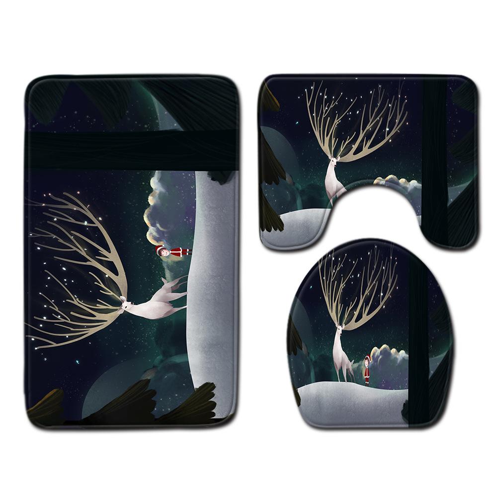 Christmas Bathroom Floor Mat Toilet Three-Piece Set