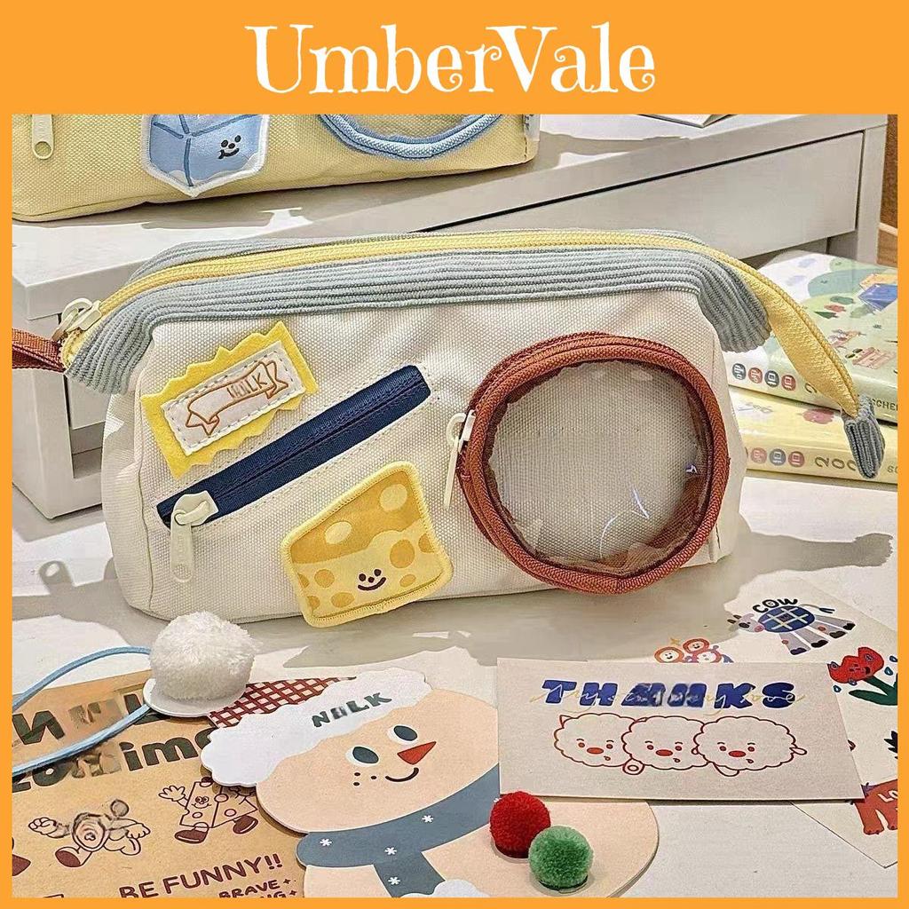 Cute Food Theme Canvas Pencil Case With Large Capacity For Students And Office Use