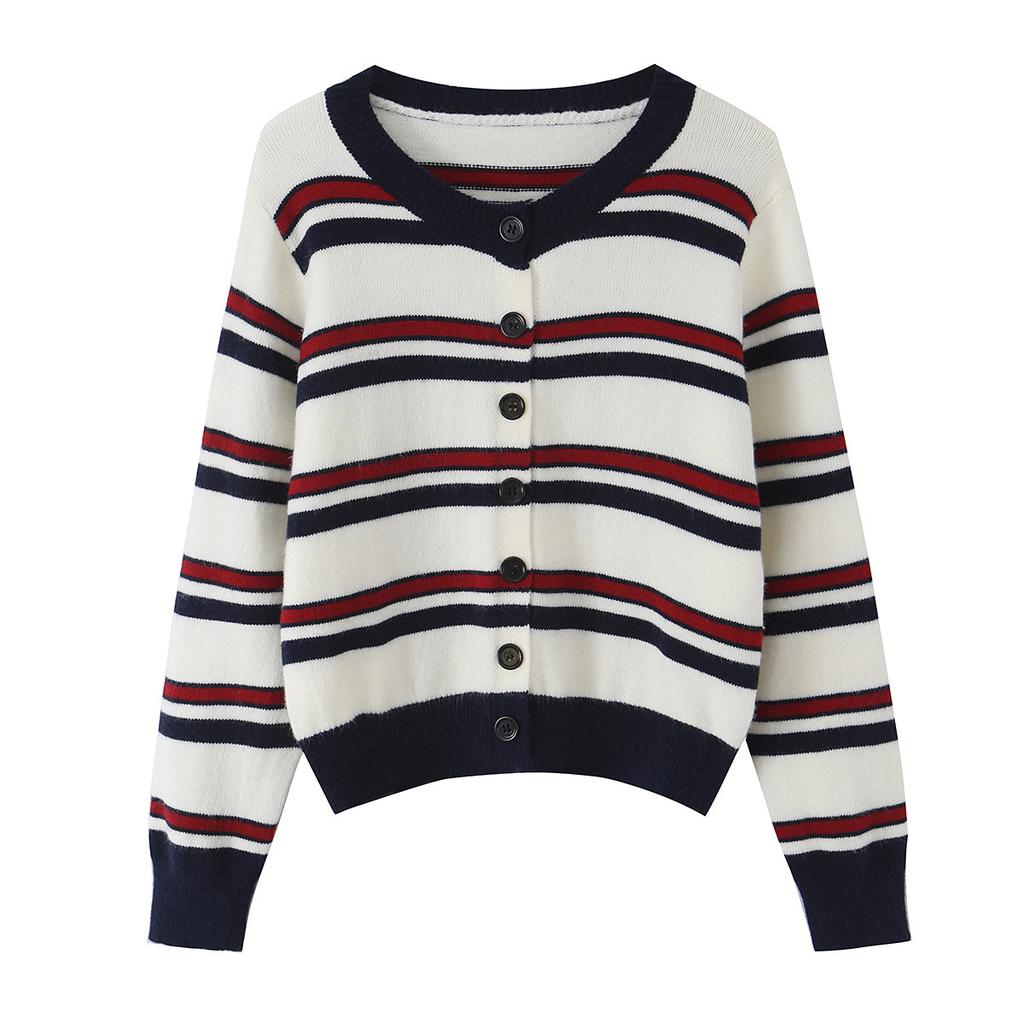 Beautiful Style, Wholesale Women's Clothing, Fashionable Versatile Temperament Casual, Striped Knitted Cardigan Sweater