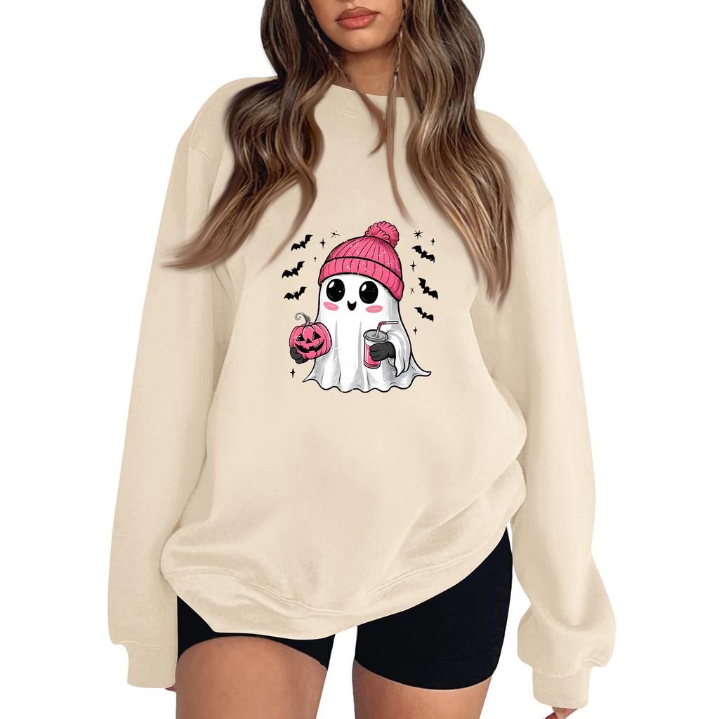 Damenmode, lässig, Halloween-Print, langärmelig, einfarbig