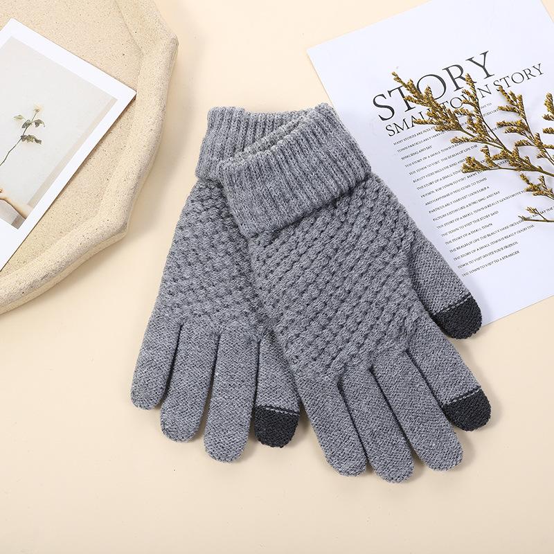 Gloves, knitted jacquard pineapple gloves, thickened warm finger men's and women's foldable non-slip gloves