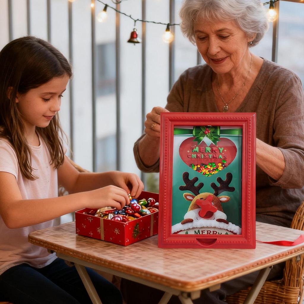 Candy Dispenser Picture Frame Holiday Christmas Reindeer Decor Gumball Machine Picture Frame For Birthday Holiday Christmas
