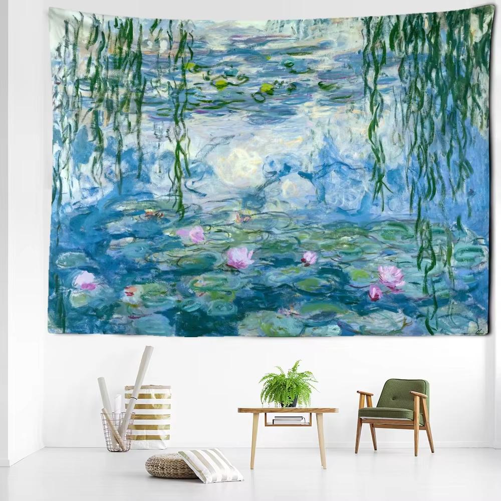 Monet Water Lily HD Art Tapestry Summer Decor for Living Room Bedroom BB Wall Background Room Decoration
