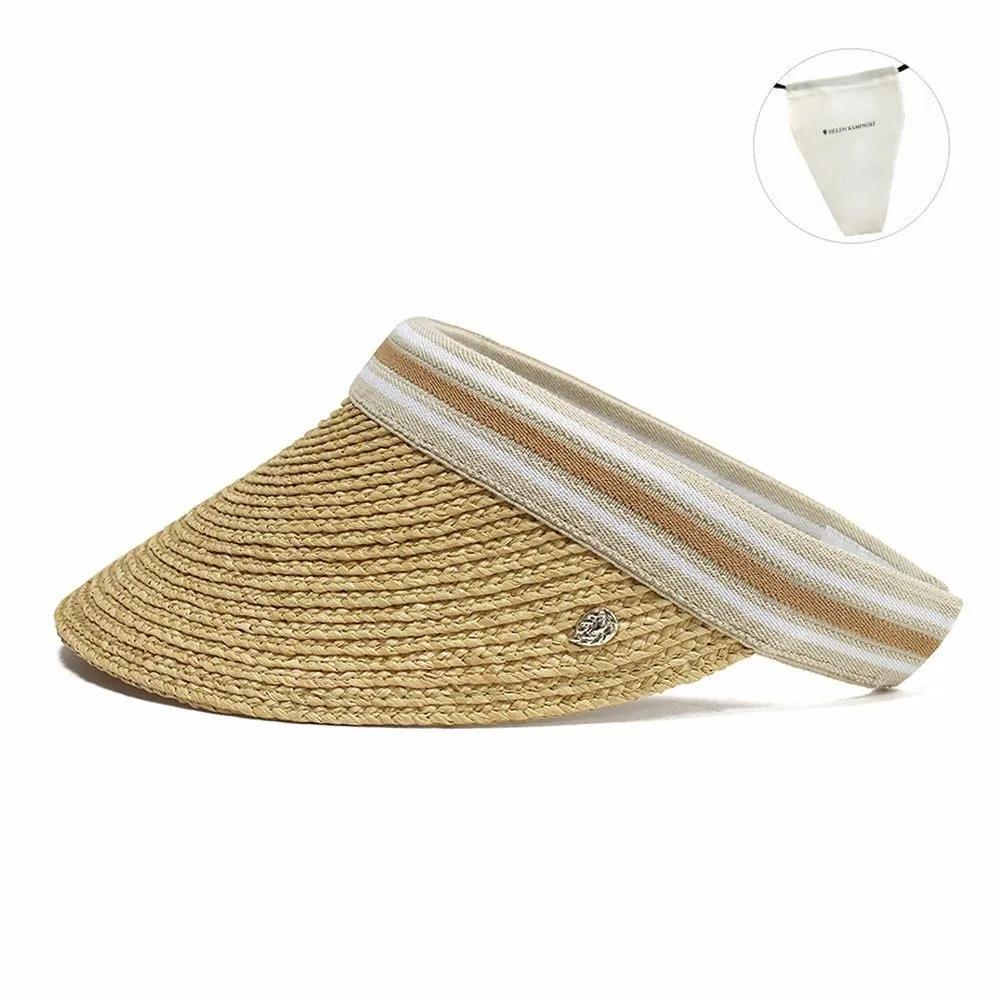 Helen Kaminski Bianca Visor Hat Raffia Hat Sun Cap Natural Nougat Stripe BIANCA-NN166 WHITE-NN166/OS