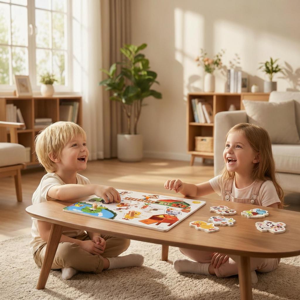 ShapeMatching Panel with Knobs Educational Wooden Peg Puzzle EasyGrasp Toy for Young Children,