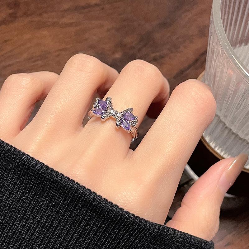 New Butterfly Purple Series Zircon Moon Open Ring Niche Design Drip Glaze Personalized Sweet Cool Wind Ring Woman