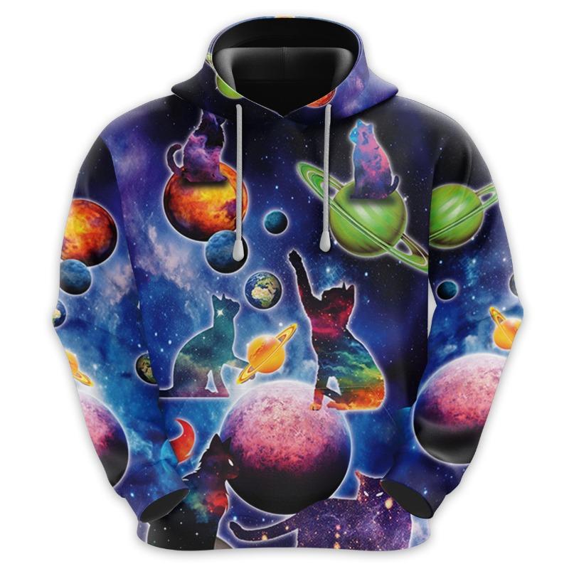 Men's Funny Cat And Pizza Graphic 3D Hoodies Fashion Men Women Long Sleeve Hooded Anime Sweatshirt Pullover Oversized Streetwear