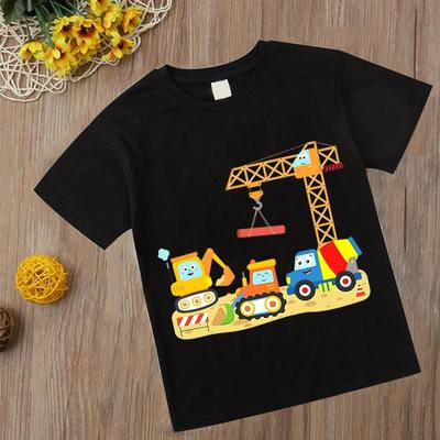 חולצת טריקו מצוירת עם הדפס מכונית, חופר ומנוף, לילד/ה, היפסטר, היפ הופ, חולצת טריקו מגניבה עם שרוולים קצרים, חולצת טריקו יוניסקס