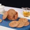 6 Stück Getränkeuntersetzer Set für Kungfu Tee Zubehör Rundes Tischgeschirr Platzset Geschirrmatte Rattanwebe Tassenmatte Untersetzer Durchmesser 8cm