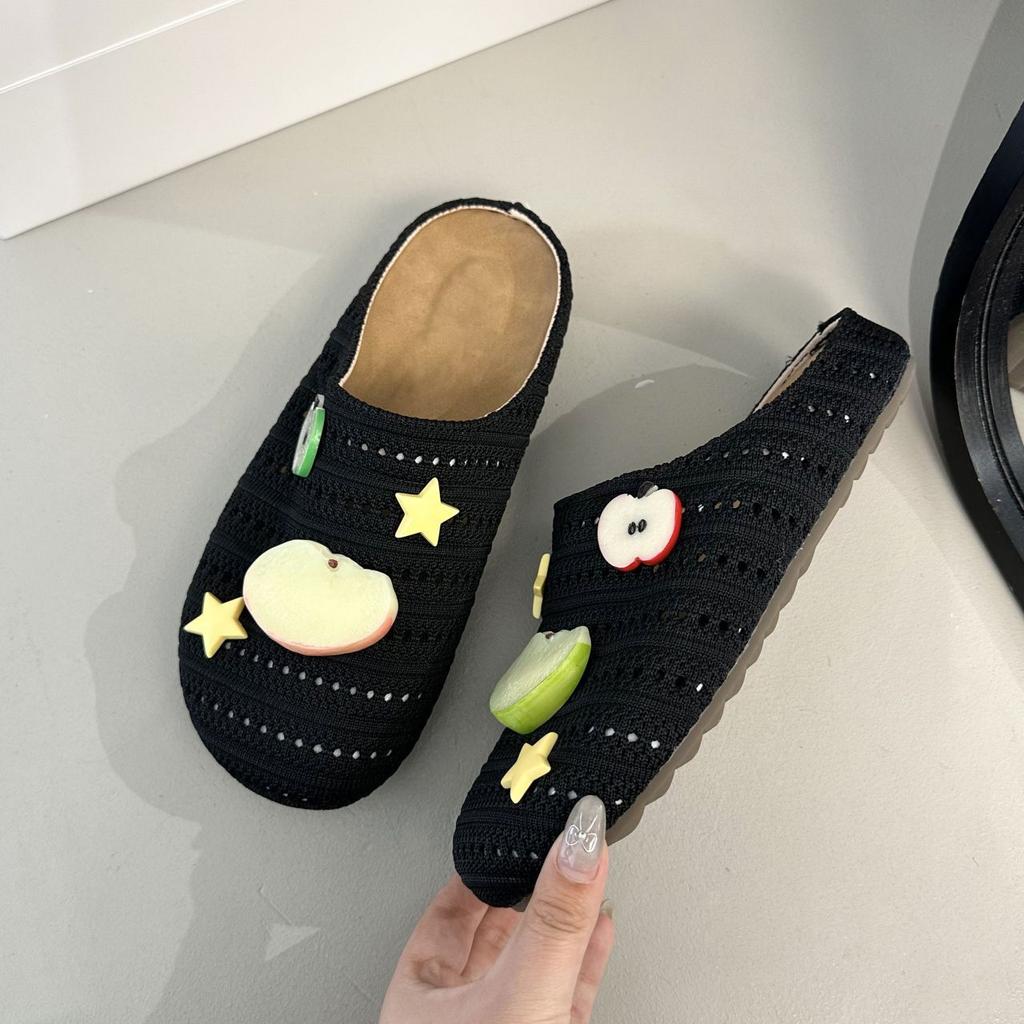Breathable and comfortable, light and versatile cool slippers with one pedal 2025 summer new sweet and cute apple bag head drag girl