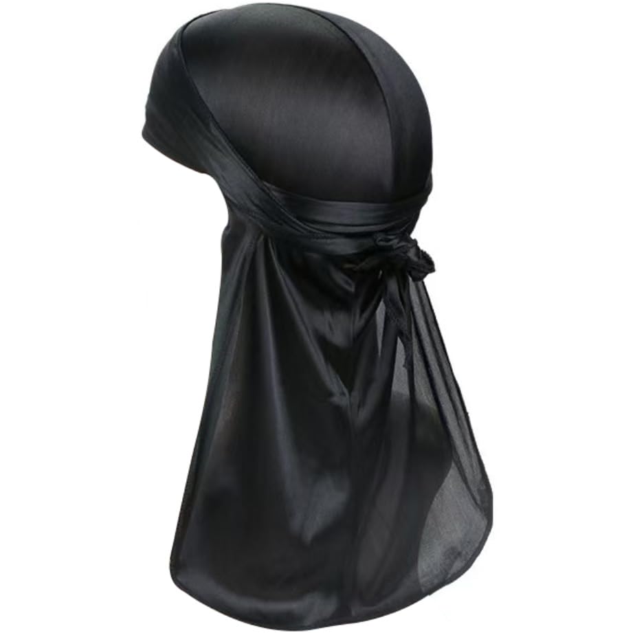 Seidiges Durag-Set für Männer und Frauen, Premium-Satin-Deluxe-Durag schwarz