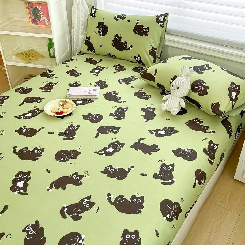Spannbettlaken-Set mit Cartoon-Katzen, Queen-Size-Größe, süßes Kätzchen-Bettwäsche-Set, Kawaii-Katzen-Bett-Sets, Schlafzimmer-Dekoration für Kinder, Teenager und Erwachsene