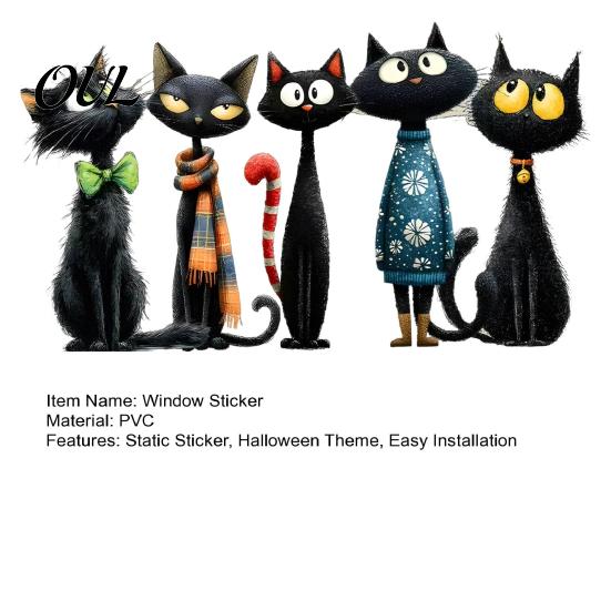Waterproof Pvc Window Film Halloween Cartoon Black Cat Static Sticker, PVC Decorative Seasonal Glass Stickers Decal, Clings for Living Room