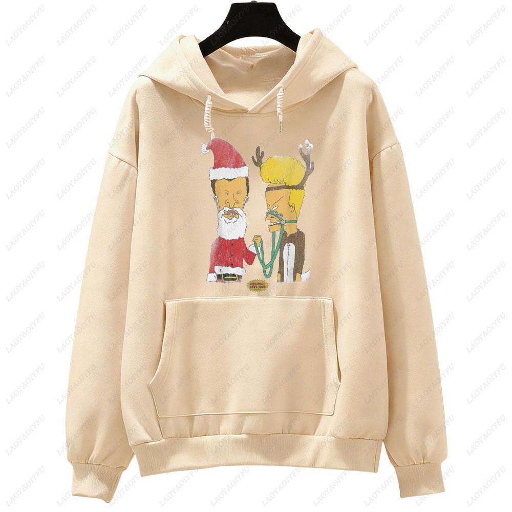 Beavis and Buttheads Christmas Xmas Festive Costumes Loose Graphic Hoodie Unisex Holiday Gift for Men Casual Wear Sweatshirt
