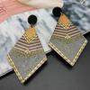Vintage Line Polka Dot Pattern Geometric Wooden Earrings for Women Unique Design Printed Elegant Dangle Earring Female Jewelry