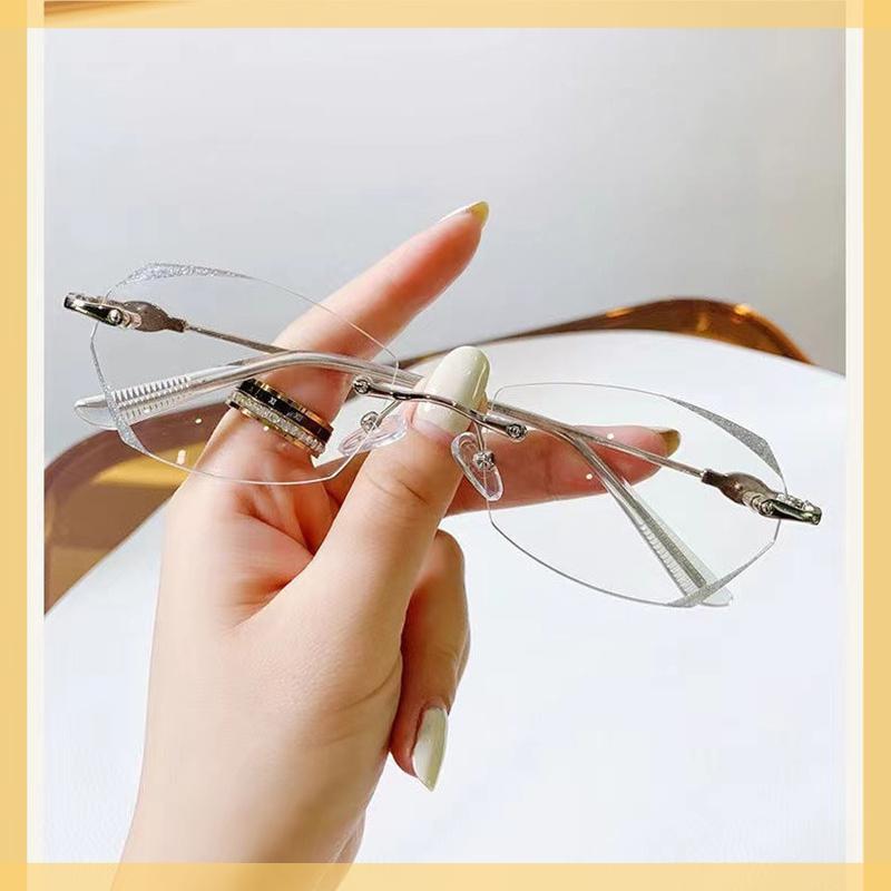 Ultralight Rimless Myopia Glasses Women -100 To -500 Shiny Diamond Leg Blue Light Blocking Eyeglasses