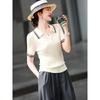 Women's Merino Wool Blend Color-Block Polo Knit Top