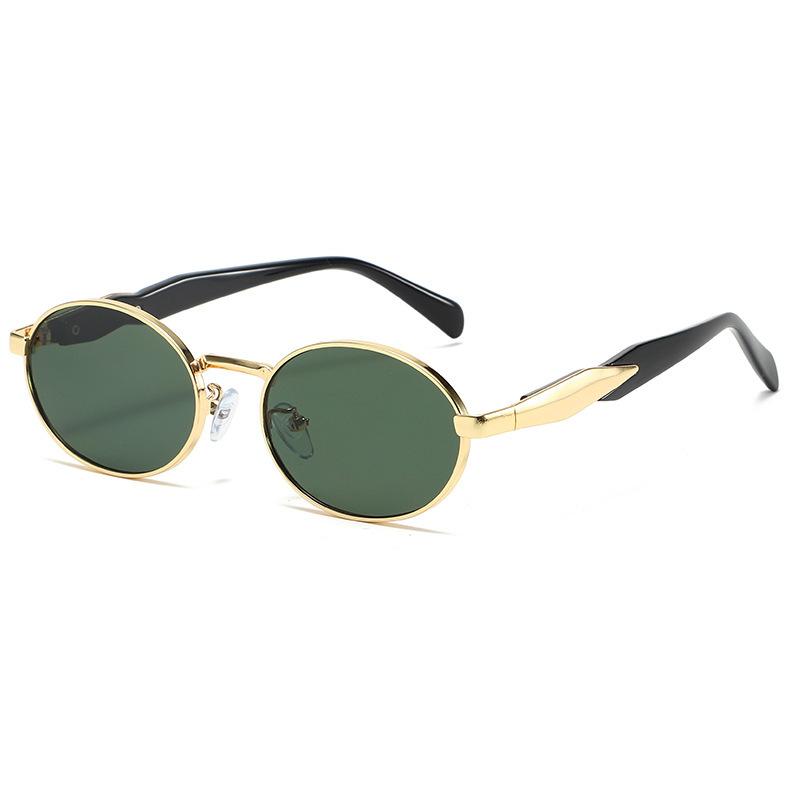 New oval metal retro sunglasses for women, high-end brand no-makeup street style European and American sun-protective sunglasses