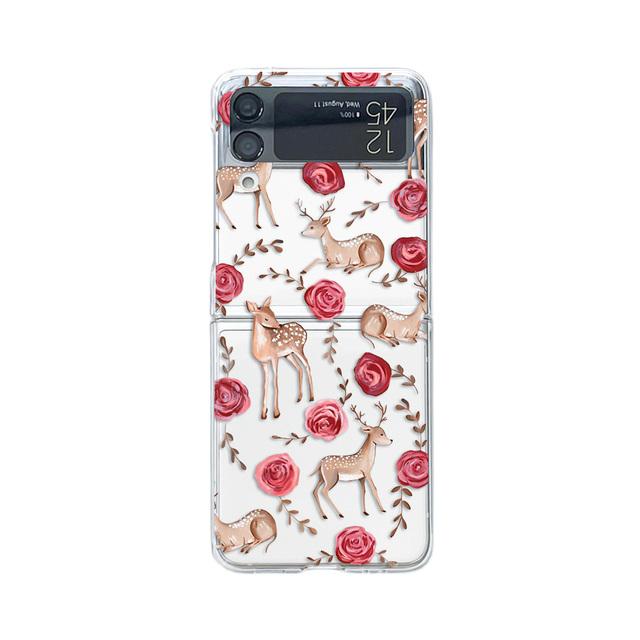 For Samsung Galaxy Z Flip 4 3 Flip4 Flip3 Case Jungle Leopard Rose Deer Painted Transparent Shockproof Folding Hard Back Cover
