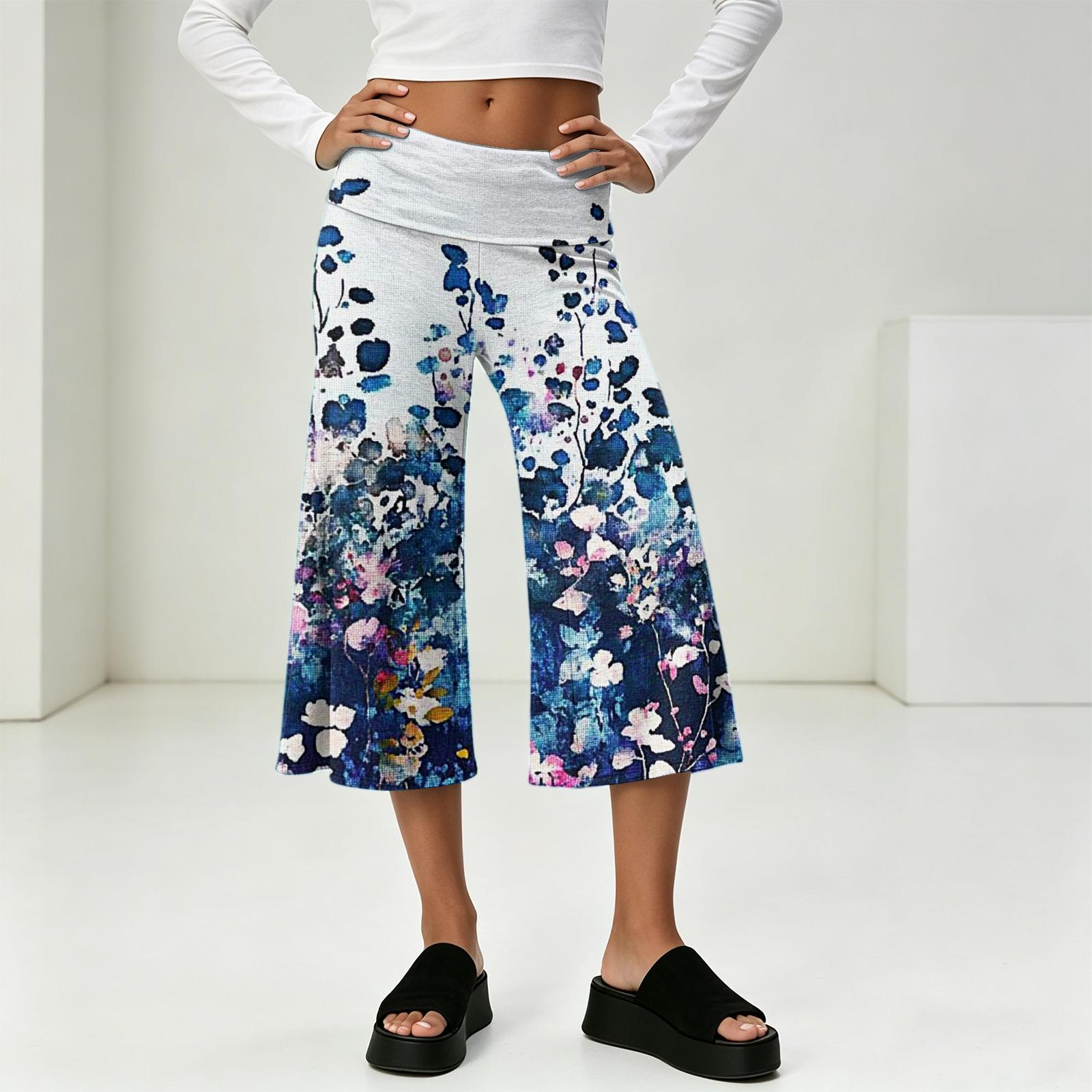 

Women s High Waist Wide Leg Cropped Pants Summer Casual Vacation Loose Fit Lightweight Breathable Trousers with Elastic Waistband M