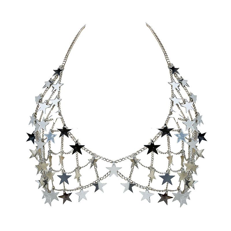 

Креативная подвеска в виде звезды, полая цепочка для тела, пляжный отпуск, бикини, модная цепочка для груди с бахромой серебряный