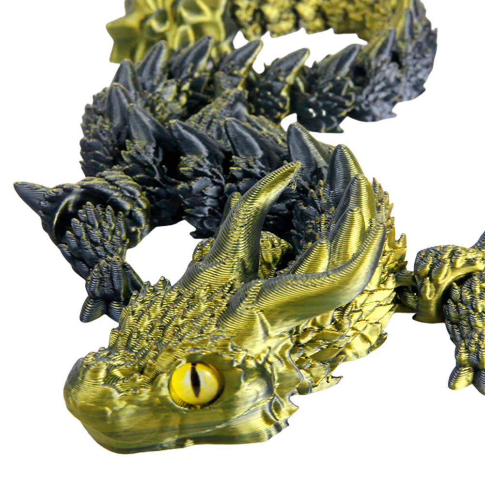 3D Printed Articulated Simulation Dragon Toy Poseable Dragon Ornament (Gold)