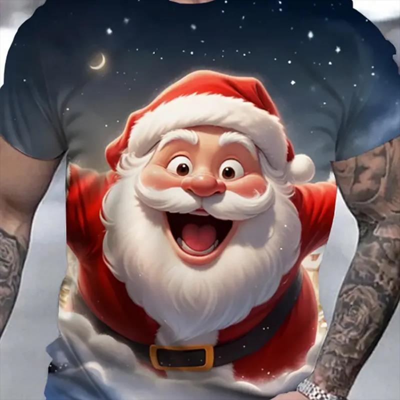 3D Santa Claus Print Men's T-Shirt  Festive Holiday & New Year Gift Idea, Casual Short Sleeve Round Neck Top for Christmas Style