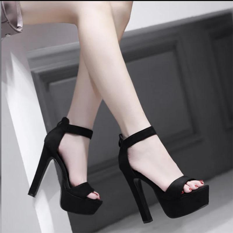 

Летние сандалии на платформе, женская обувь, сандалии на толстом каблуке, модные замшевые сандалии на высоком каблуке, большие размеры 35 чёрный