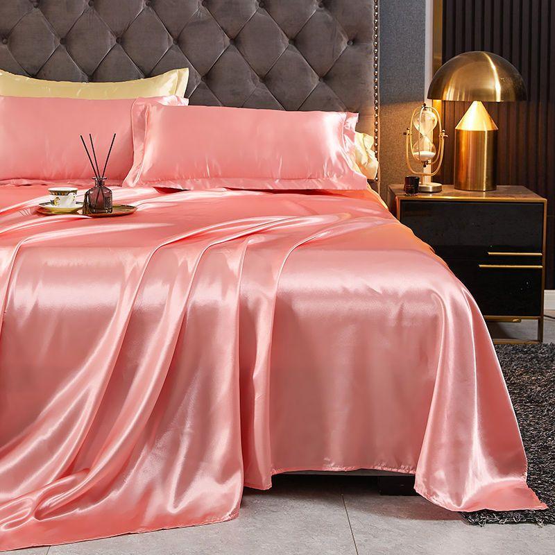 Flat Sheets Ice Silk Solid Skin-friendly Rayon Satin Modern Bedsheets Protective Universal Breathable Household Dormitory Bed
