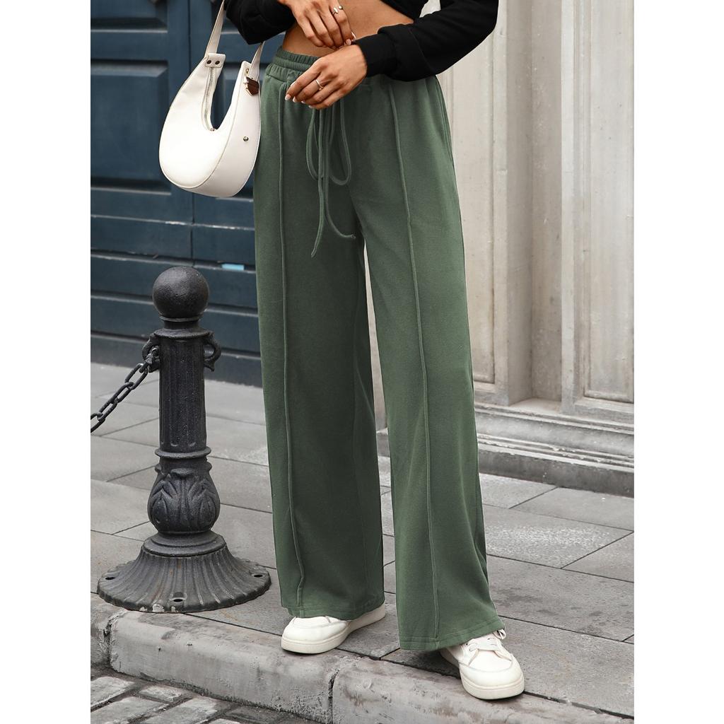 Fall Winter New Women's Solid Color Derong Drawstring Pocket Loose Casual Long Pants Leisure Trade Europe America