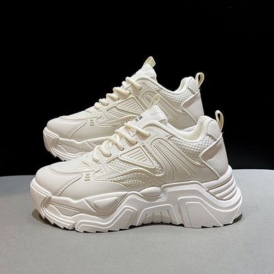 Dad Shoes Women's Spring New Ins Fashionable Lightweight Breathable Thick Bottom Lace-up Sneaker Student Running Shoes