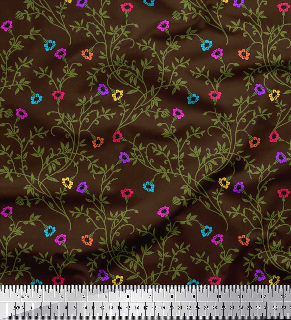 

Soimoi Japan Crepe Satin Fabric Листья и цветочная художественная печатная ткань 1 метр 42 дюйма 42 Inch Wide - Poly Crepe бежевый