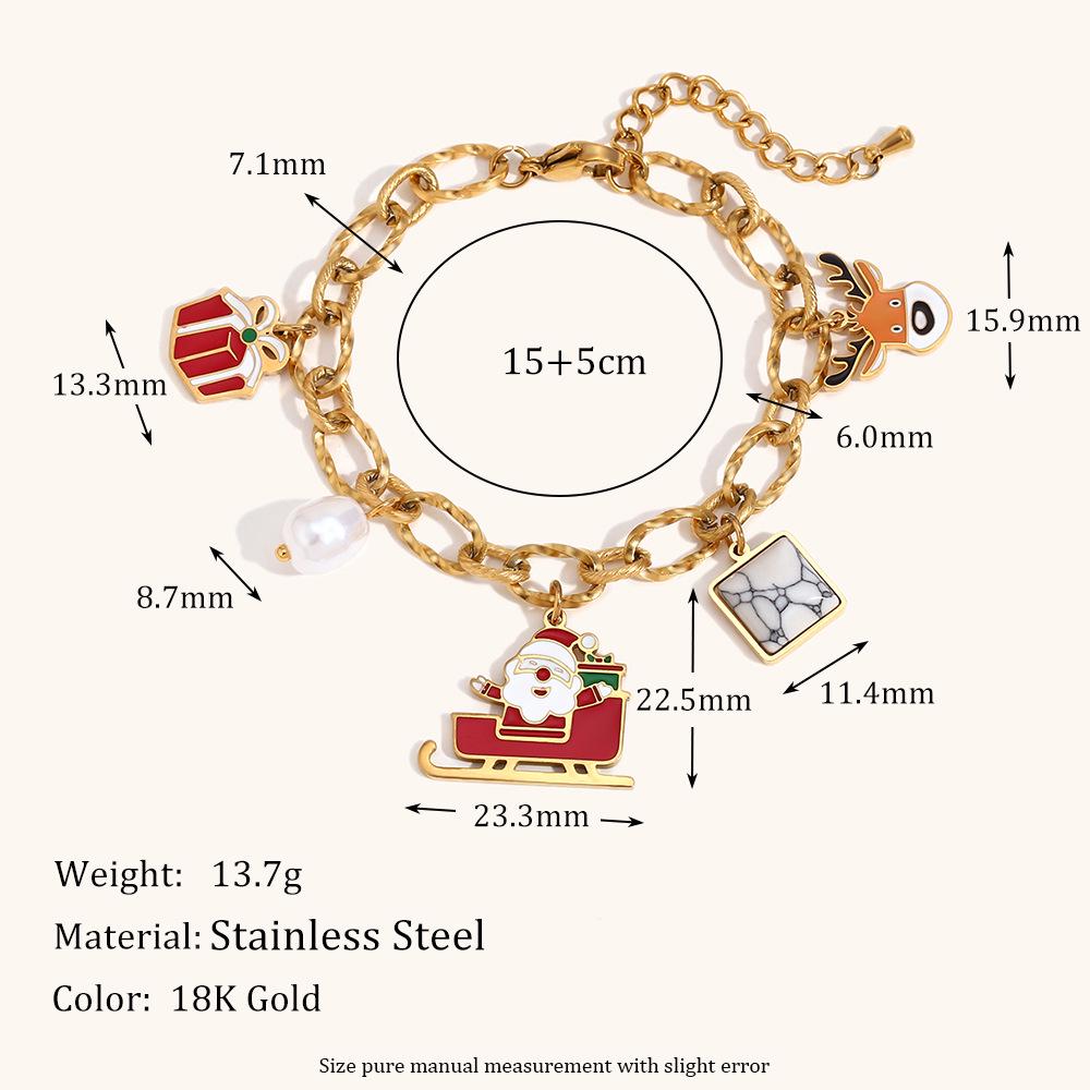 18K Gold Plated Santa Claus Pendant Bracelet - Handmade Spliced Chain Fashion Jewelry