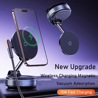 New Magnetic 15W Wireless Charger Car Phone Holder 360° Degree Rotation Foldable Suction Cup Navigation Phone Holder Bracket