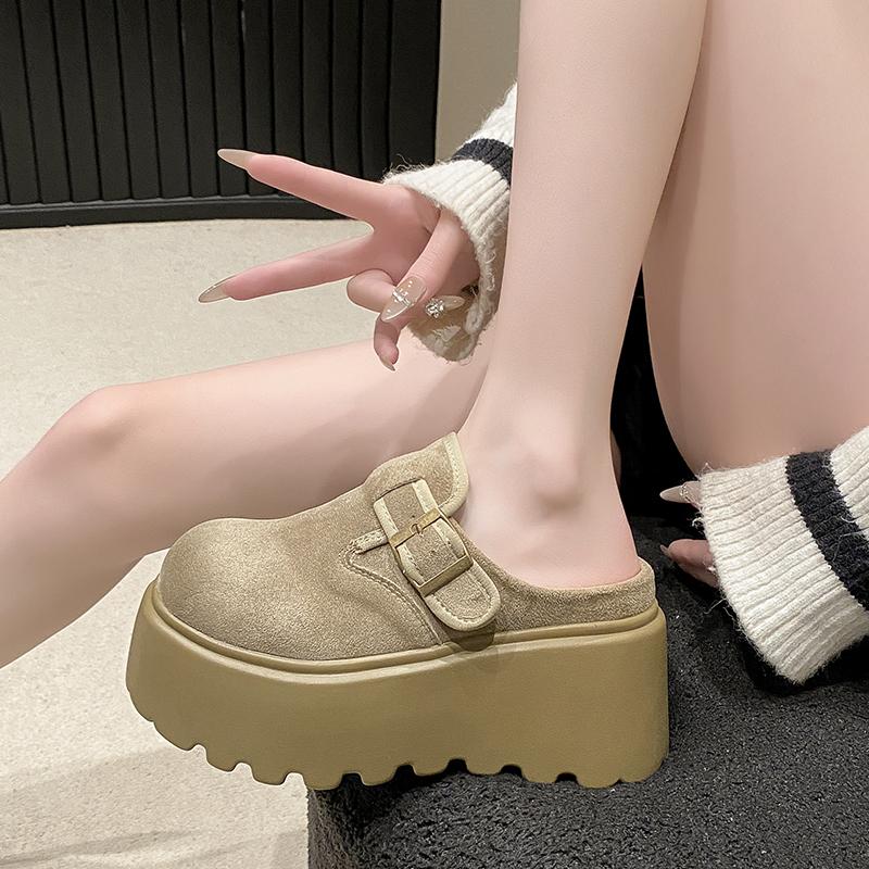 Moda 8CM Pelle Scamosciata Casual Donna Piattaforma Zeppa Basse Pantofole Ciabatte Zoccoli Nuova Estate Pantofola Traspirante Alta Marca Scarpe