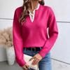 Lace Lace, V-neck, Sweater, Solid Color, Loose Fit, Long Sleeved, Women's, Knitted Sweater, Warm, Casual Shirt