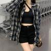 Women's Retro Plaid Shirt Cardigan – Loose Fit, Long Sleeve, All-Season Wear