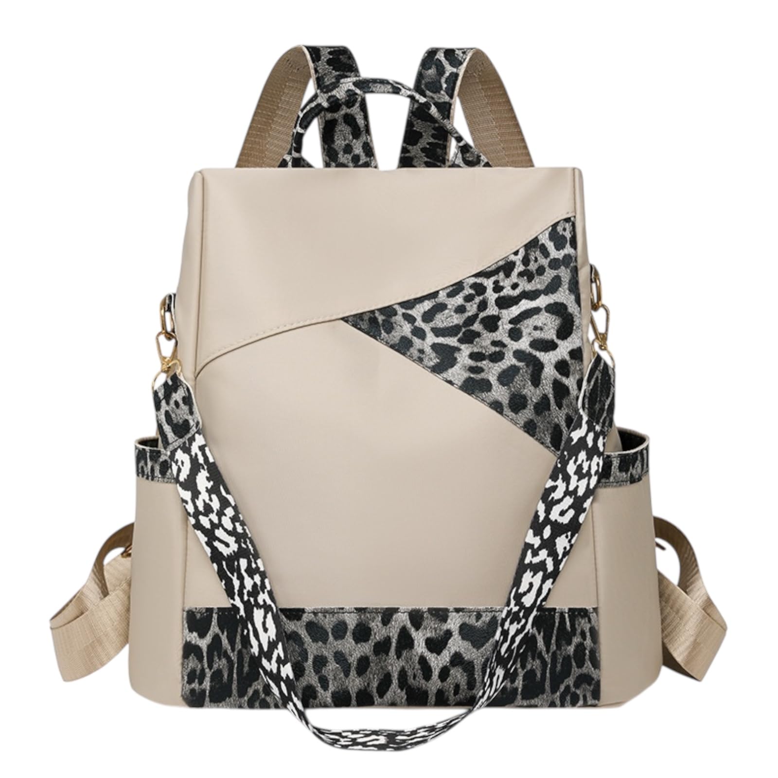 

Leopard Print Nylon Backpack, 3-Way Design, 13cm Depth, with Shoulder Strap, Multiple Double Zipper Pockets, Large Capacity, Can be Carried by Hand,