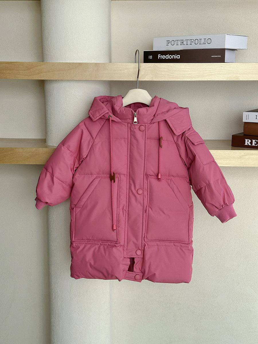 Зима осень и зима новая детская холодная одежда осень и зима утолщенная средней длины теплая пух перо бархат шелк детская куртка топ 100cm